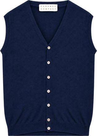 Cashmere Company Gilet Bottoni F.12 - Heren - V-hals truien - Blauw - 2XL - Katoen - Truien & Vesten