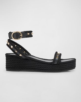 Valentino Garavani Rockstud Leather Ankle-Strap Espadrilles