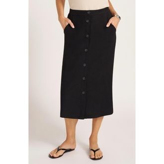 Matty M Button Front Midi Skirt in Black at Nordstrom, Size X-Small