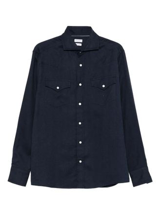 Brunello Cucinelli Flannel Chevron Shirt In Stretch Cotton