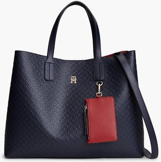 Tommy Hilfiger Womens Allover Debossed Monogram Satchel Bag - Space Blue