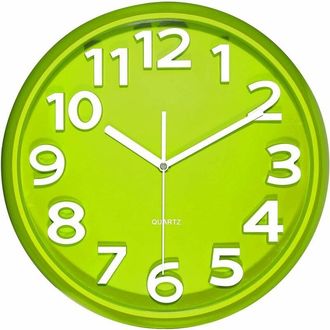 OEM Reloj De Pared - 33 Cm - Movimiento De Cuarzo Silencioso - Esfera Verde Con Numeros Blancos En Relieve - Cristal Transparente - Para Cocina Salon Dorm