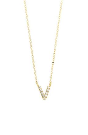 Bony Levy Icon Pavé Diamond Initial Pendant Necklace in 18K Yellow Gold - V at Nordstrom