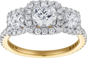 LuvMyJewelry Regalia 14K Gold Round Cut Lab Grown Diamond Halo Trinity Ring - 2 ct