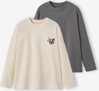 Jonen 2er-Pack Langarmshirts Vintage Wash JONEN Jungen, Recycling-Baumwolle wollwei&szlig;