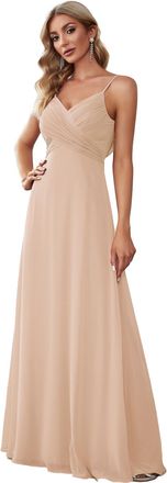 Ever-pretty Womens Spaghetti Straps Evening Gown V-Neck A-Line Sleeveless Chiffon Backless Maxi Bridesmaid Dresses Blush 8