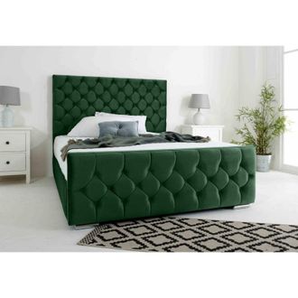 Casa Maya Green Plush Velvet Matching Buttons Double Bed Frame