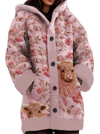 Generic Cardigan for Women UK Knitted Sweater Thick Long Sleeve Button Hoodies 3D Printed Colourful Sweaters Plus Size Coat with Pockets and Buttons Chunky Kn