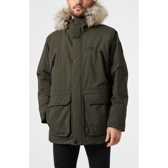 Helly Hansen Reine Waterproof Insulated Parka with Faux Fur Trim Hood in Utility Green at Nordstrom, Size Xx-Large