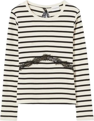 Claudie Pierlot Gestreepte top met kanten band - Beige