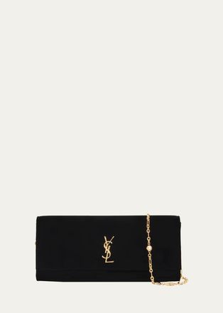 Saint Laurent Kate YSL Velvet Cabochon-Chain Clutch Bag