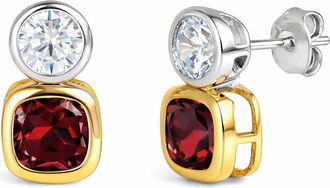 MAX + STONE 925 Sterling Silver Cushion Cut Drop Dangle Gemstone Earrings with Push Backs