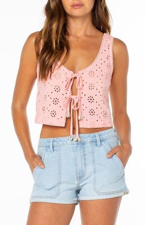 Roxy Kayla Eyelet Cotton Tie Front Top in Murex Shl at Nordstrom, Size Xx-Large
