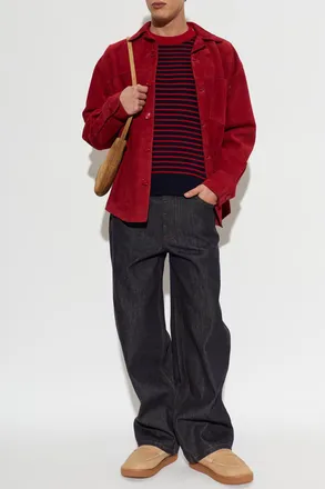 Ami Suede Jacket With Embroidered Logo, Mens, Red