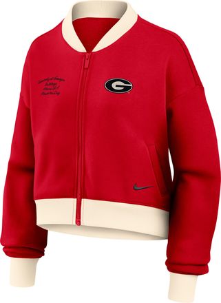 Nike Georgia Academic Nike Womens College Oversized Cropped Full-Zip Bomber Jacket in Red | 050M0G2NGBN-XVR