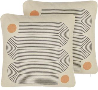 Beliani Set of 2 Decorative Cushions CALIBRACHOA 45 x 45 cm White Geometric Pattern