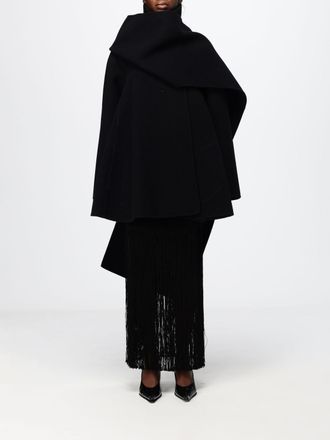Alaia Long Wool Cape with Hood and Asymmetric Hem