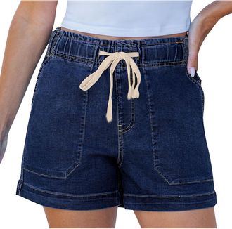 Generic Denim Shorts for Women UK Cotton Casual Drawstring Elasticated Waist Shorts Summer Loose Fit Jeans Pants Sexy Casual Fashion Solid Color Beach Hot Pan