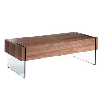 Angel Cerd&aacute; Walnut Veneer Rectangular Coffee Table with Tempered in Brown
