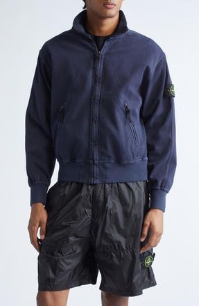 Stone Island Organic Cotton Fleece Zip Track Jacket in V0126 Ink at Nordstrom, Size Xx-Large