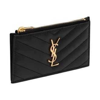 Saint Laurent Cassandre Matelass&eacute; Fragments Card Case - female - Saint Laurent - Wallets & Cardholders - Black - ONE SIZE - Accessories