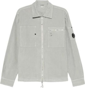 C.P. Company Corduroy Lens Zipped Overshirt - Heren - Zomerjassen - Grijs - S - Katoen - Jassen