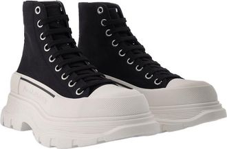 Alexander McQueen Mens Tread Slick Sneakers Black-White Canvas Shoes Flat-shoes