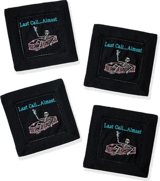 Tiramisu Last Call...Almost Embroidered Linen Cocktail Napkins in Black/Pink at Nordstrom Rack