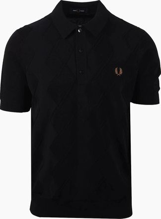 Fred Perry Mens FRED PERRY CABLE KNITTED SHIRT BLACK - Size: 42