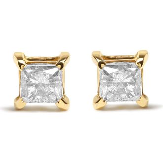 House of Brilliance 14K Yellow Gold 5/8 Cttw Princess Natural Brown Diamond Solitaire Stud Earrings at Nordstrom