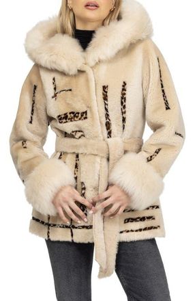 Gorski Reversible Genuine Shearling Parka with cuffs in Palomino/lprd Intarsia at Nordstrom, Size X-Small