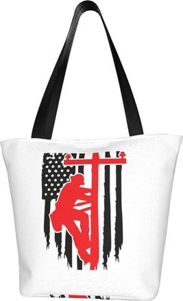 AOOEDM Tote Bag Lineman Usa Flag Shopping Bags Small Reusable Market Bag Beach Tote Bags Travel Totes