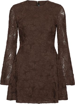 Rotate Flower Mesh Flared-Cuff LS Mini Dress