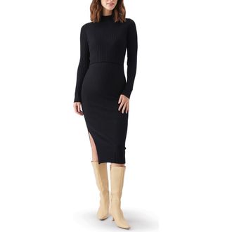 Ripe Nella Knit Ribbed Maternity and Nursing Midi Dress in Black at Nordstrom, Size X-Small Au