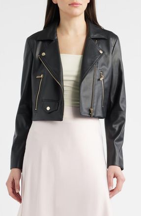 Anne Klein Faux Leather Crop Moto Jacket in Anne Black at Nordstrom, Size 4