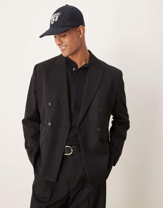 Asos boxy double breasted suit jacket in black
