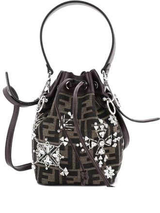 Fendi Mon Tresor Crystal Embellished Zucca Canvas Mini bucket bag - women - Canvas - One Size - Brown