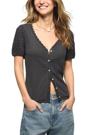 Lucky Brand Rib Knit Short Sleeve Button-Up Shirt in India Ink at Nordstrom, Size Xx-Large