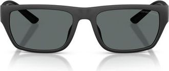 Emporio Armani 57mm Polarized Pillow Sunglasses in Matte Black /Dark Grey at Nordstrom