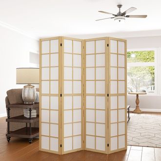 HOMCOM Indoor Room Partition, 4 Panel Folding Room Divider, 160 x 170cm in Natural | Size: 160 x 170 cm