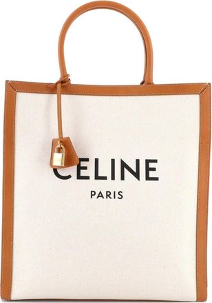 Celine Vertical Cabas Canvas with Leather Large tote bag - Beige