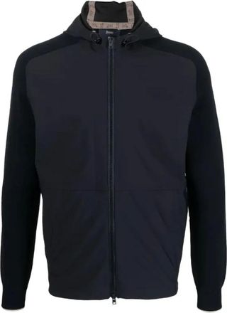 Herno Knit-Sleeve Hooded Jacket - male - Herno - Light Jackets - Blue - 2XL - Jackets