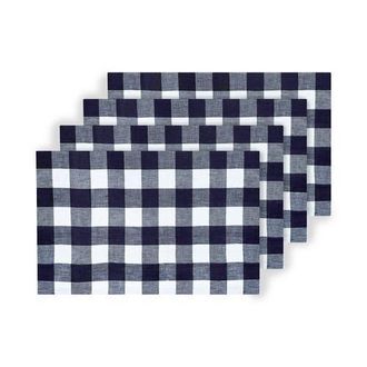 Solino Home Linen Placemats Set of 4, 14 x 19 Inch for Dining Table, Holiday and Everyday Table Decor - Buffalo Check in Navy And White at Nordstrom