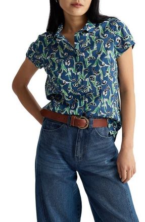 Seasalt Cornwall Rushmaker Floral Print Organic Cotton Voile Button-Up Shirt in Painty Bluebell Dark Voyage at Nordstrom, Size 14 Us