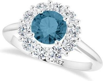 Allurez Round Lab Aquamarine & Diamond Halo Ring 14K in 1.25Ct/white Gold at Nordstrom, Size 7.5