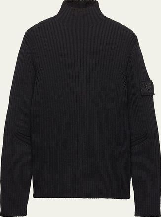 Prada Mens Ribbed Wool Mock-Neck Sweater