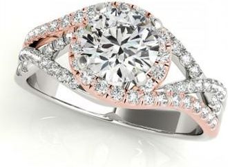 Allurez Twisted Three Row Halo Engagement Ring 14k Two Tone Rose Gold 1.00ct