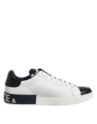 Dolce & Gabbana White Black Leather Portofino Sneaker Mens Shoes