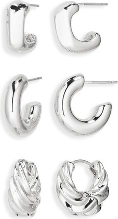 Nordstrom Rack Set of 3 Sculpted Hoop Earrings in Silver at Nordstrom Rack