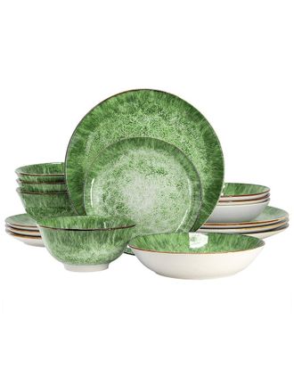 Elama Oceanus 16Pc Porcelain Double Bowl Dinnerware Set